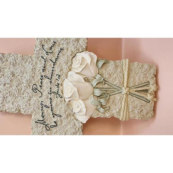 2005 Inspiro Decorative Religious Wall Cross with White Roses and Scripture 9' - Picture 3 of 9
